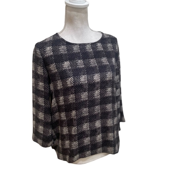 Artisan by Robin Barre gray/black plaid blouse with black chiffon underlay small - Picture 1 of 9